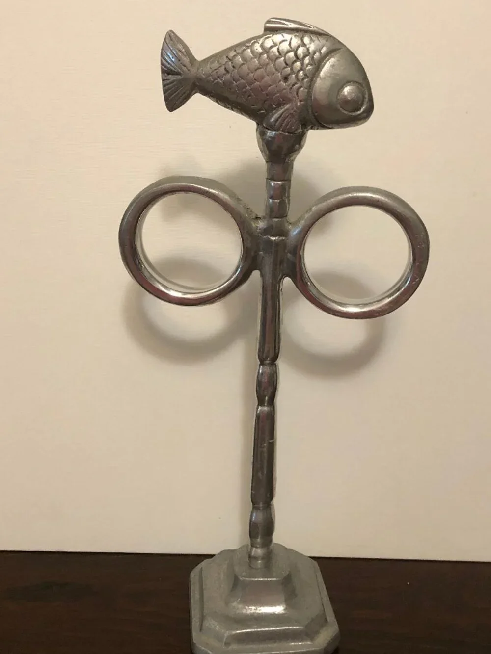 Pewter & Aluminum Fish Topped Countertop Towel Holder